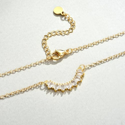 NUZON Sunburst Heart / 2-Tone Interlocking/CZ Evil Eye/Single Pearl/Love Heart Pendant Necklace for Women 14K Gold Chain Necklace Chunky Statement Jewelry - color: CZ Smile