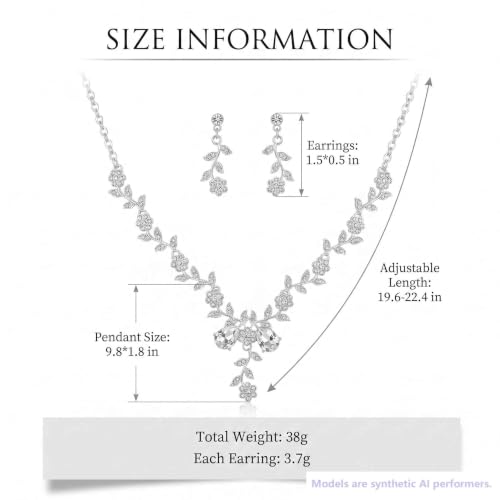 Kamirola Women's Wedding Jewelry Leaf Cluster Flower Crystal Dangle Earrings Pendant Necklace Set for BridalCrystal Bridal Jewelry Set - color: Silver