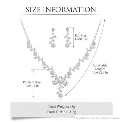 Kamirola Women's Wedding Jewelry Leaf Cluster Flower Crystal Dangle Earrings Pendant Necklace Set for BridalCrystal Bridal Jewelry Set - color: Silver