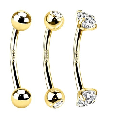 3 Pcs 14k Gold Filled Eyebrow Rings, 16G Rook Piercing Jewelry, Surgical Steel Vertical Lip Labret Belly Tongue Ring Daith Earring Curved Barbells 6mm/8mm/10mm - color: gold 10mm