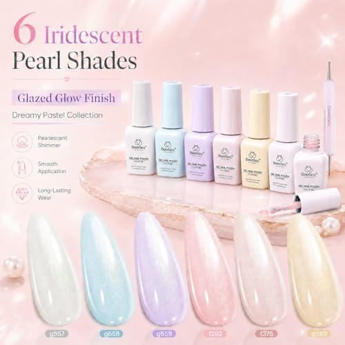 Beetles Gel Nail Polish Set- Creamy Twist 6 Colors Pearlescent Gel Polish | with Dotting Pen Soak Off UV/LED Nail Polish Gel Home Salon Manicure Nail Gel Gift for Women - color: Creamy Twist