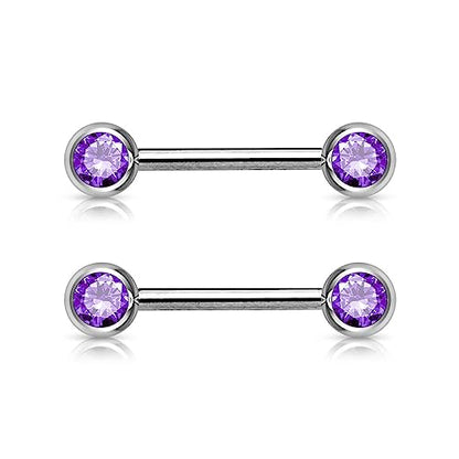 Forbidden Body Jewelry 14g Nipple Ring Barbells Set of 2, Pair of CZ 16mm (5/8 Inch) Barbells with 6mm Balls - color: Purple