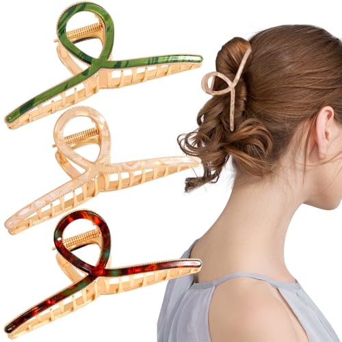 Mistofu Large Metal Hair Clips for Thick Hair, Alloy Hair Claw for Women | 3 Pcs 4.5",Strong Hold Big Claw Clips,Fashion Styling Accessories for Women Girls - color: Alloy Multicolor 2