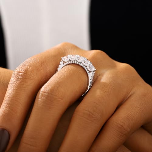 Half Eternity Ring 5A Cubic Zirconia Wedding Band for Women 925 Sterling Silver/Yellow Stacking Ring Size 5-10 - color: Silver