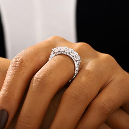 Half Eternity Ring 5A Cubic Zirconia Wedding Band for Women 925 Sterling Silver/Yellow Stacking Ring Size 5-10 - color: Silver