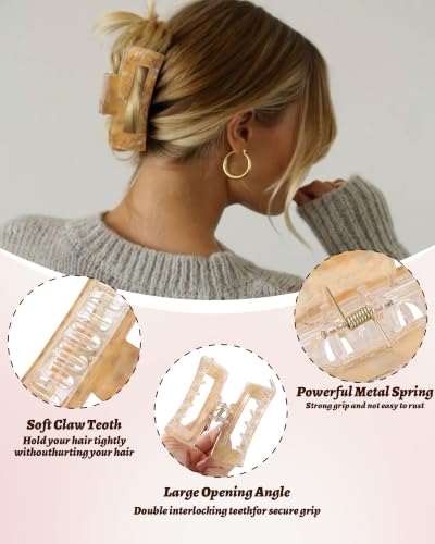 4PCS Large Claw Clips for Thick Hair, Large Acrylic Hair Clips | Modern Marble Geometric Design, Non-Slip Secure Hold for Long Hair, Buns, Updos and Everyday Styling - color: Pink + Gray + Yellow + Cyan