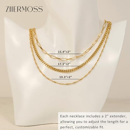 3PCS Gold Necklaces for Women,Chunky Statement Gold Plated Necklace Stack Layered Sterling Silver Herringbone Chains for Women Dainty Trendy Silver Chains Stacked Jewelry Gifts - color: gold stack necklace set