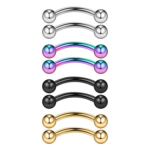 8PCS Assorted Colors Stainless Steel Body Jewelry Ball Eyebrow Ear Navel Belly Lip Piercing Bar Ring 16G 6mm - style: Eyebow Ring 6mm