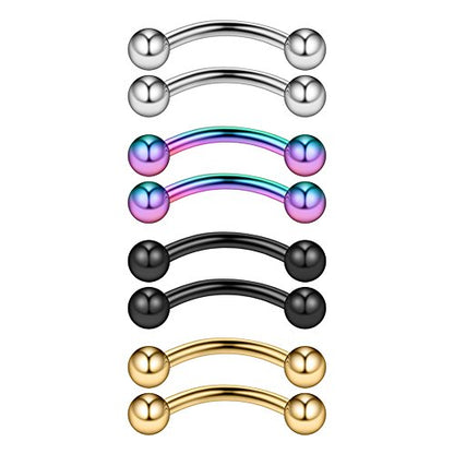 8PCS Assorted Colors Stainless Steel Body Jewelry Ball Eyebrow Ear Navel Belly Lip Piercing Bar Ring 16G 6mm - style: Eyebow Ring 6mm