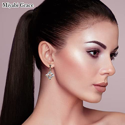 Drop Cubic Zirconia Invisible Clip On Earrings for Women Not Pierced Gold Teardrop Sqaure CZ Crystal Dangle Gold Silver Comfortable Clip On Earrings Bridal Wedding Prom - color: Square 2 Silver