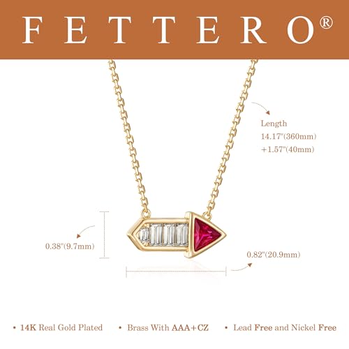 Fettero Dainty 14K Gold Plated Cubic Zirconia Necklaces for Women, Simple Bar Pendant Necklace, Mix-color Rainbow Jewelry Gold Necklace for Women Trendy Gifts - style: Arrow