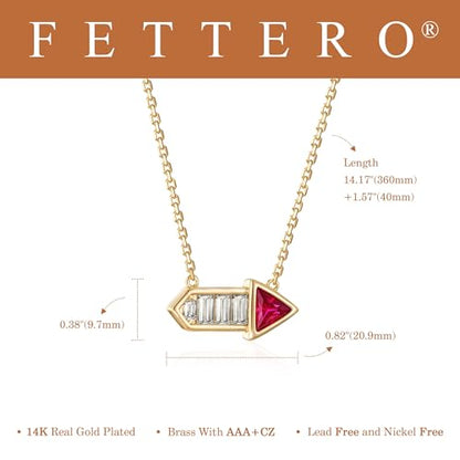 Fettero Dainty 14K Gold Plated Cubic Zirconia Necklaces for Women, Simple Bar Pendant Necklace, Mix-color Rainbow Jewelry Gold Necklace for Women Trendy Gifts - style: Arrow