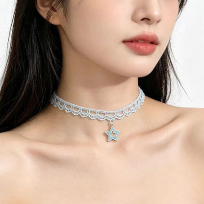Pink Lace Choker Necklace Set, 10 Pieces - color: Blue