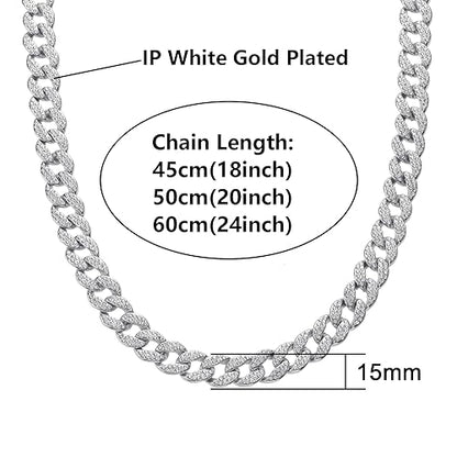 Saintda Iced Out Cuban Link Chain Necklace Bracelet Set for Men | 14mm Cuban Link Necklace Bracelet Jewelry Set Diamond Iced Out Mens Bling Thick Necklaces Chains - color: Silver-W:15MM-THK:3MM, size: 18inch