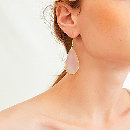 BaubleStar Natural Crystal Healing Stone Earrings Statement Teardrop Dangle Earrings for Women - color: Pink