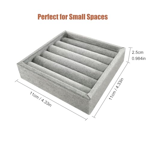 SCIKHETF Velvet Ring Earrings Studs organizer Tray Small Ring Insert Display Tray 5 Slots Stackable (Grey) - color: Grey
