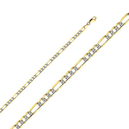 14k Gold Diamond-Cut Solid Figaro Pave Chain Link - size: Length 24 Inches, style: 14k 3.8mm (Pave 2-Tone)