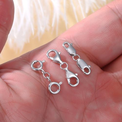 925 Sterling Silver Lobster Clasp for DIY Necklace Bracelet Jewelry Making, Double Spring Clasp with Closed Jump Rings, Necklace Extender Clasp Connector Bracelet Extension (Style 11) - style: Style 11