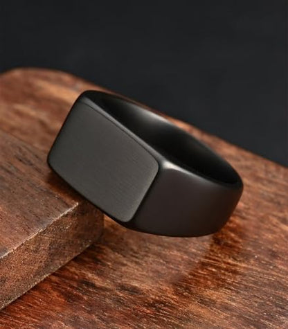 King Ring 10mm Seal Rings – Sand Surface Stainless Steel Bands for Men – Designed in USA - color: Black