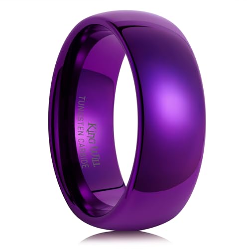 King Will Men's Women's Tungsten Carbide Ring 24k Gold Plated Rose Gold Plated Domed Polished Finish Wedding Band | Gold/Rose Gold, 1.5mm/2mm/4mm/6mm/8mm, Polished, Everyday Wear - color: Purple 8mm