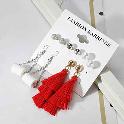 47 Pairs Trendy Boho Teardrop Geometric Acrylic Rattan Statement Dangle Drop Earrings for Christmas - style: B-47 Pairs Colorful Acrylic Earrings