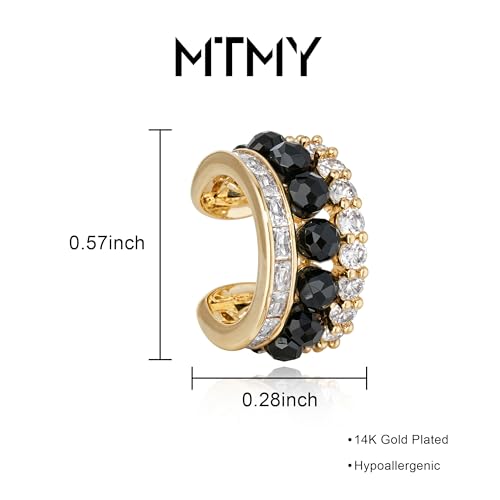 Ear Cuffs Non Piercing for Women 14K Gold Plated Ear Cuff Earrings Colorful Cubic Zirconia Paved Trendy Cartilage Earring Jewelry | Single - color: Black Spinel