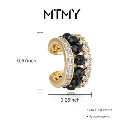 Ear Cuffs Non Piercing for Women 14K Gold Plated Ear Cuff Earrings Colorful Cubic Zirconia Paved Trendy Cartilage Earring Jewelry | Single - color: Black Spinel