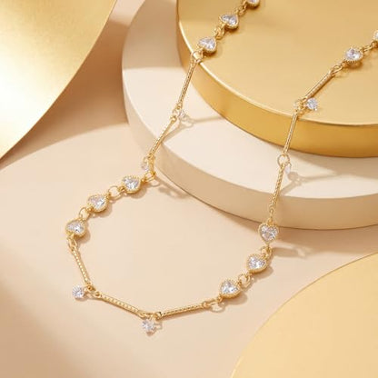 MTMY Gold Choker Necklace for Women, 14K Gold Plated Dainty Cubic Zirconia Cross Heart Shell Teardrop Charm Station Necklaces Trendy Summer Jewelry Gift - style: Love Heart