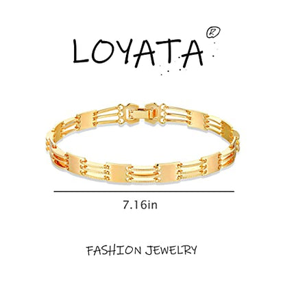 LOYATA Chain Bracelet Gold Link 14K Gold Plated Dainty Pearl Bracelet Simple Jewelry Gift for Women - style: Bangles