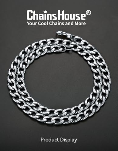 ChainsHouse Cuban Link Chain Necklace Men Women, 5/9/12/15mm Width, Stainless Steel/14K Gold Plated Cuban Necklace, 14"-30" Length, with Gift Box - color: B: Cuban-9mm-steel, size: 30.0 Inches