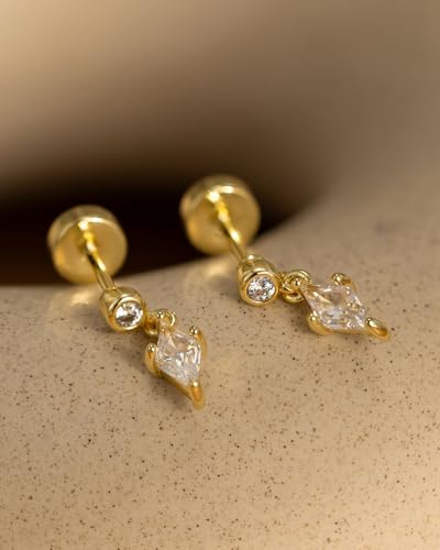 Flat Back Earrings for Women Cartilage Helix | Comfortable Dainty Cute Dragon Bee Bird Phoenix Dragonfly Cute Animal Leaf Spiral Rhombus Design Flatback Stud Earrings - color: gold dangle