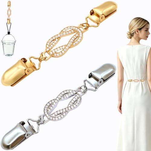 2 PCS Waist Cincher Clips Dress Clips Back Cinch for Shawl Cardigan Sweater Clothes Shirt Tightener Clip(Silvery Golden) - color: Color Retro Style