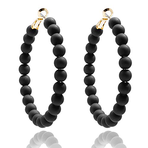 ZENZII Beaded Hoop Earrings Bohemian Circle Round Bead Earrings Chic Dangle Earrings for Women and Girls - color: Black