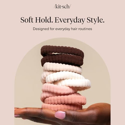 Kitsch Ribbed Hair Ties No Damage - Blush, 10pcs | Strong, Stretchy & Snag-Free Hair Bands – Soft Fabric Ponytail Holders, Stylish Elastics for Everyday Hairstyles - color: Blush Ribbed (Pack of 10)