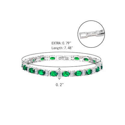 Crysdue Wedding Bridal Bracelets for Brides, Cubic Zirconia Tennis Birthstone Jewelry Gift for Women Prom - style: C_Emerald 8“