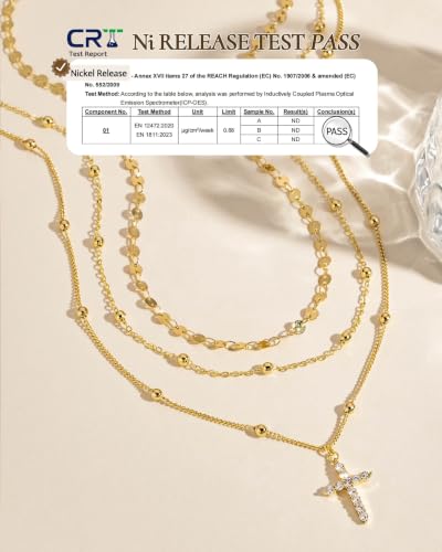 3 Pcs 14K Gold Plated Layered Gold Necklaces Stack for Women Pendant Set | Stackable Layering Design,Lightweight Fit,Tarnish-Resistant Finish,Adjustable Size,Less Tangling,Pretty Gift Jewelry - color: Gold CZ Cross