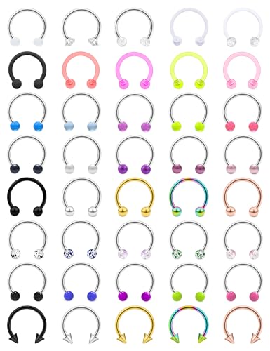 Vsnnsns 14G 16G 18G Septum Rings Piercing Jewelry 316L Stainless Surgical Steel Horseshoe Septum Nose Rings Snake Bite Lip Ring Daith Rook Earrings Smiley Piercing Jewelry for Women Men 8MM 10MM 12MM - color: 14G-8MM Mix Color