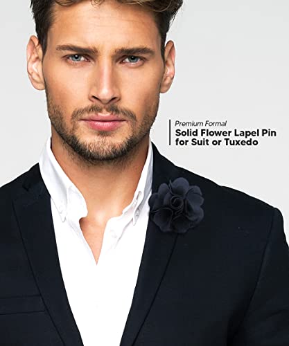 Premium Men's Formal Solid Color Flower Lapel Pin - Boutonniere for Men, Brooch Pin - color: Navy