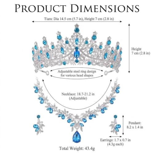 Kamirola Tiaras and Crowns for Women,Tiaras Earrings Necklace, Crystal Bridal Jewelry Set, Costume Jewelry for Women Party Halloween Prom Pageant - color: Silver Lace Blue