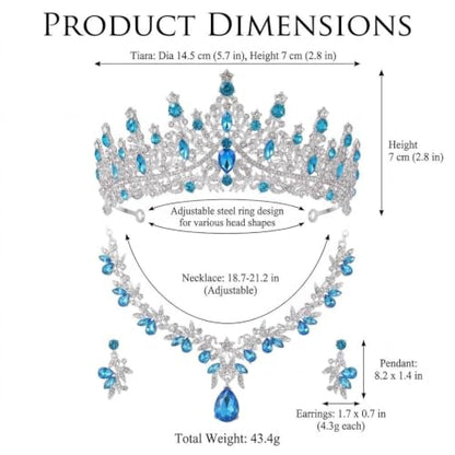 Kamirola Tiaras and Crowns for Women,Tiaras Earrings Necklace, Crystal Bridal Jewelry Set, Costume Jewelry for Women Party Halloween Prom Pageant - color: Silver Lace Blue