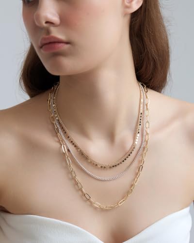 COBI Two Tone Pendants Necklace for Women, 925 Silver Plated Layered Link Chain, 18K Gold Tone Finished Statement Necklace, Mixed Metal Jewelry, Trendy Fashion Necklace Gift for Her - style: Layered Chain