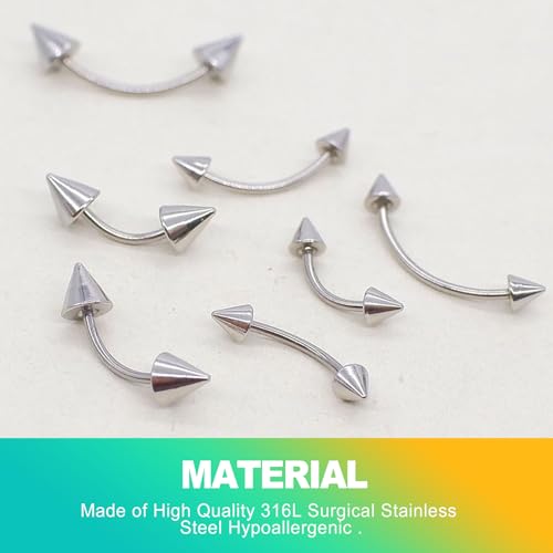 8-Piece Set 16G Eyebrow Rings & Vertical Labret Lip Jewelry, Steel Curved Barbell Piercing Jewelry for Women Men
