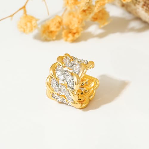 Gold Ear Cuff Earring for Women 14K Gold Plated Cubic Zirconia Non-Pierced Clip on Cartilage Chunky Ear Cuffs Hypoallergenic Jewelry - style: twist