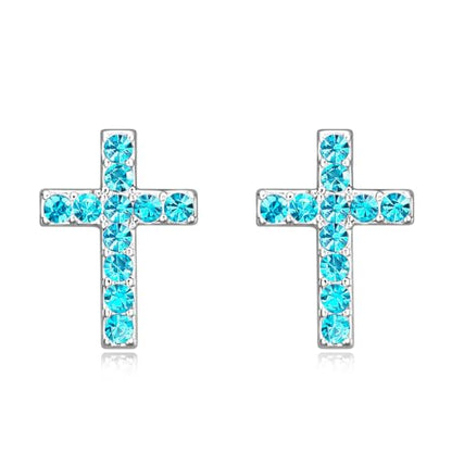 Cross Stud Earrings for Women,Initial Letter Cross Earrings Gifts Jewelry for Women - color: 12-December-Z Blue