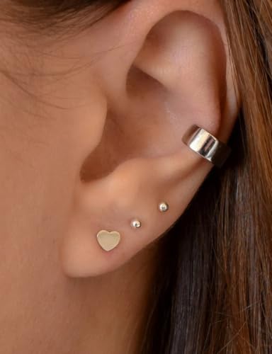 JINERA 5 Pairs Stud Earrings for Women 14K Plated Gold/Silver Pearl Ball Small Stud Earrings Set Cartilage Piercing Hypoallergenic Lightweight Flatback Earrings Jewelry Gifts for Women - color: 1 Pair Flat Back Stud Earrings - Silver