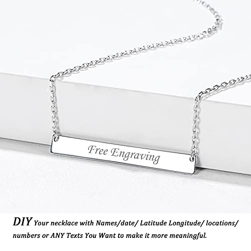 ChicSilver Customizable Vertical Bar Pendant Necklace 925 Sterling Silver Y Necklace Simple Fashion Jewelry Gifts for Women - style: E. 5mm Horizontal Bar-Silver Engraving