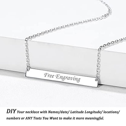 ChicSilver Customizable Vertical Bar Pendant Necklace 925 Sterling Silver Y Necklace Simple Fashion Jewelry Gifts for Women - style: E. 5mm Horizontal Bar-Silver Engraving