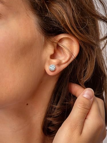 Suplight 925 Sterling Silver Birthstone Stud Earrings for Women, Round/Heart/Teardrop/Square Crystal Diamond Earrings for Women, Dainty Birthday Gifts Jewelry - color: style a-04. round-April(Clear Cubic Zirconia)