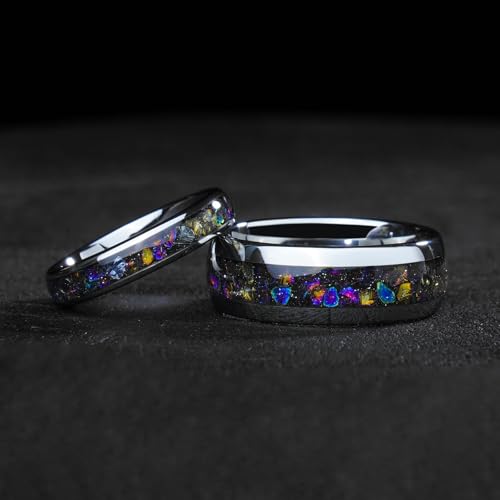 4mm 6mm 8mm Tungsten Rings With Various Inlay Materials Couples Matching Engagement Wedding Promise Matching Ring Set for Women Men - color: Silver Space 8mm