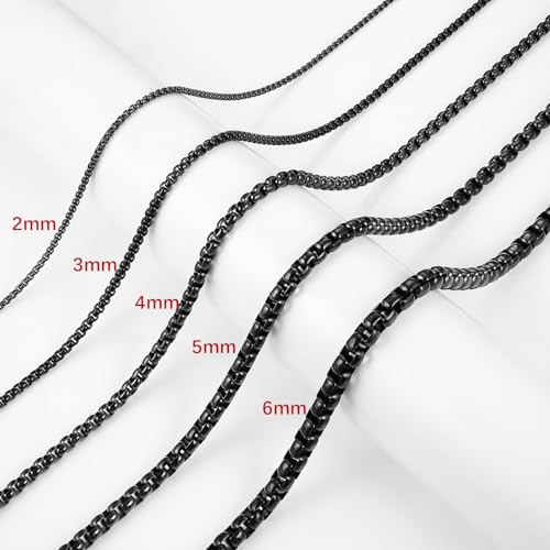HZMAN 2-6mm Rolo Chain for Men Women Stainless Steel Men's Chain Necklace Round Box Link Chain Necklace 16-30 Inch - color: Black, size: 20in, style: 2mm